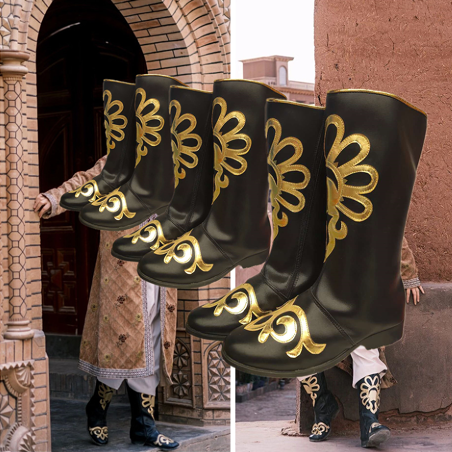 新疆舞蹈靴鞋维吾尔族皮靴男少数民族舞蹈鞋藏族皮靴蒙古舞蹈鞋靴