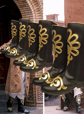 新疆舞蹈靴鞋维吾尔族皮靴男少数民族舞蹈鞋藏族皮靴蒙古舞蹈鞋靴