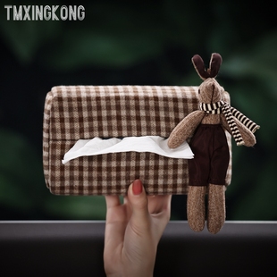 围巾兔卡通车载纸巾盒车用抽纸盒纸巾包高级汽车椅背挂式 饰 车内装