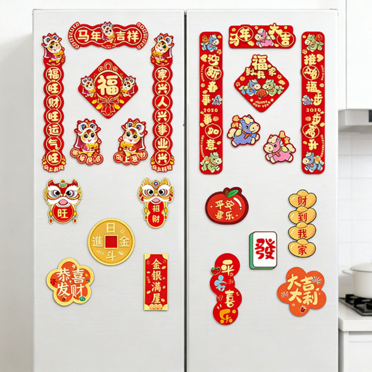 新款2026马年过年生肖冰箱磁吸对联贴新春过年创意卡通装饰布置,节庆用品/礼品,文化创意冰箱贴,淘宝优惠券,粉丝福利购,淘宝优惠卷
