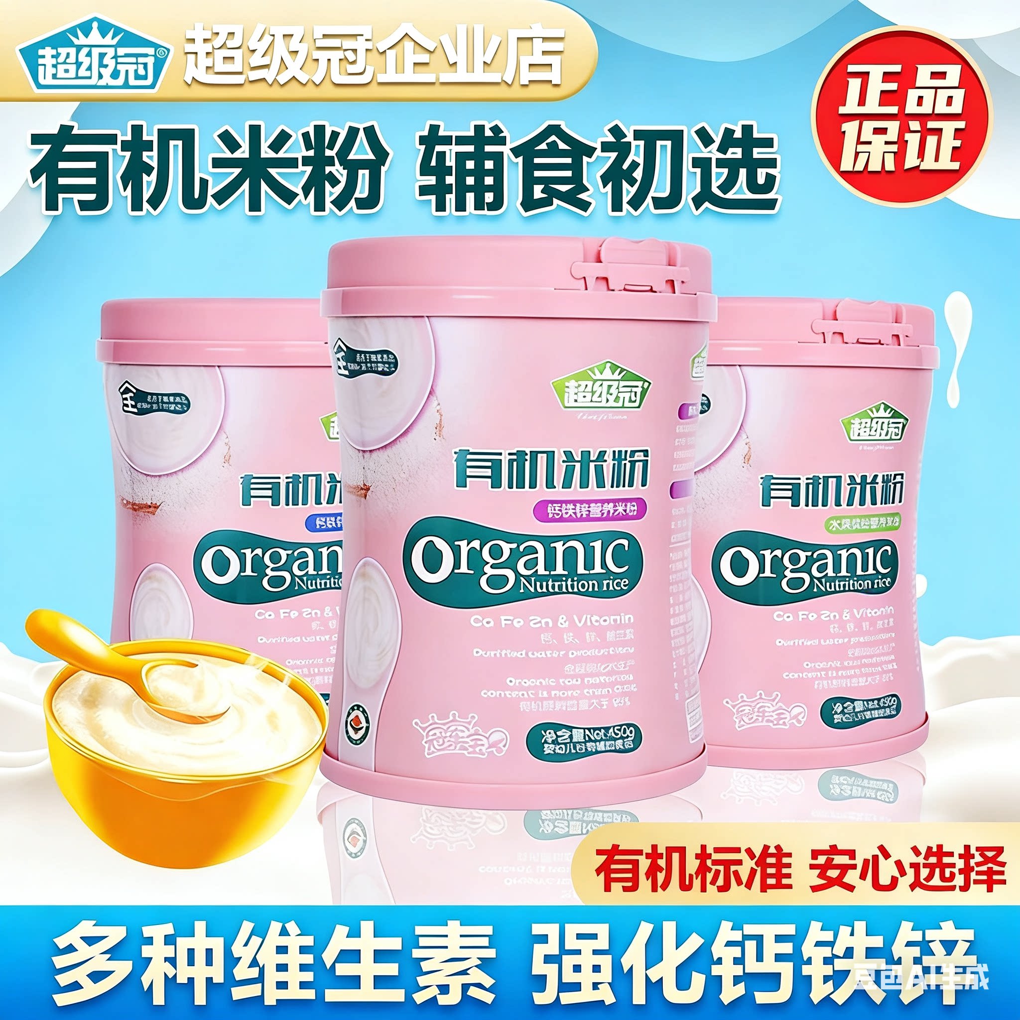 超级冠婴幼儿辅食米粉2价高铁原味有机0蔗糖6个月1段加铁宝宝营养