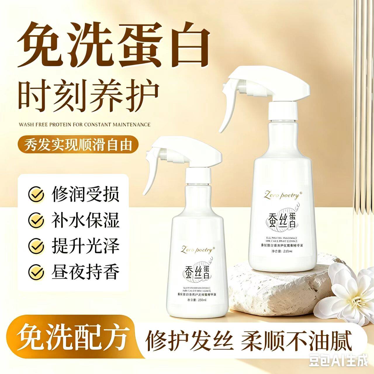  卓洛诗免洗护发喷雾蚕丝蛋白护受损改善毛躁柔顺精华液发廊同款