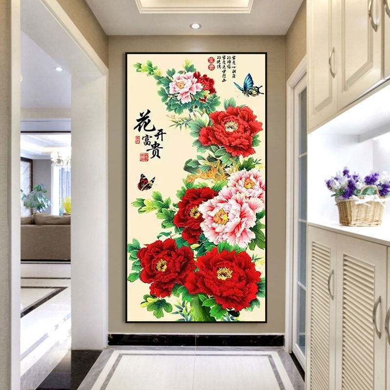 花开富贵牡丹图九鱼图玄关挂画图片