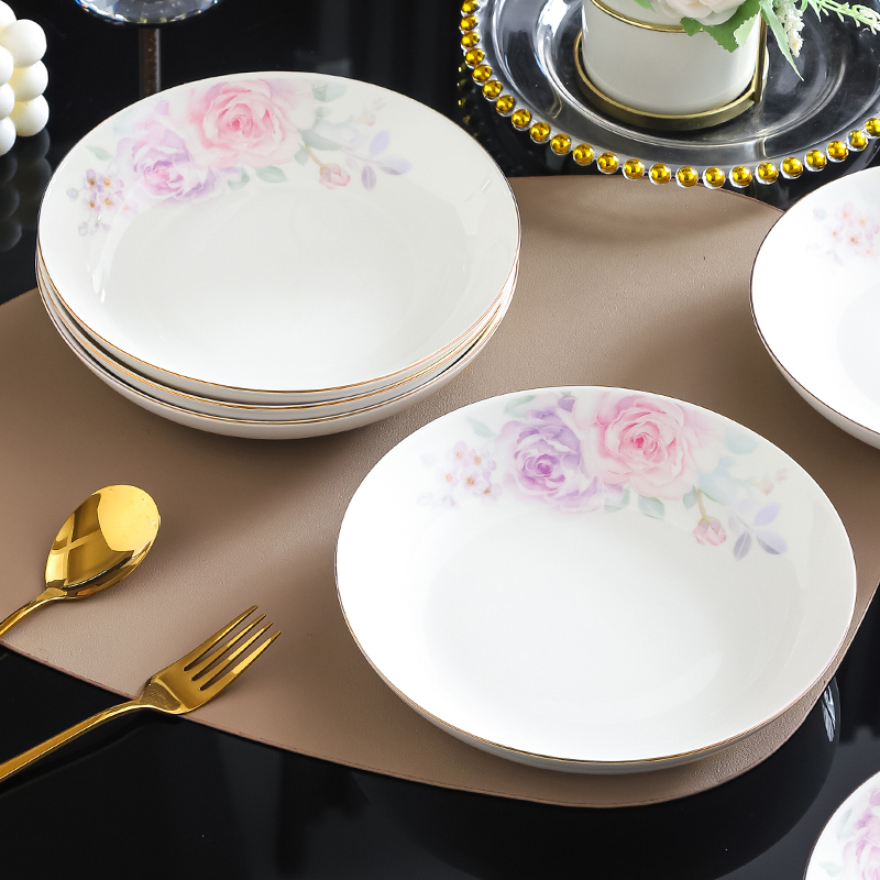 【轻奢金边】家用陶瓷盘子深盘