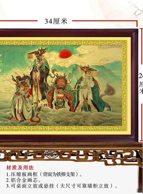 四海龙王画像神像摆件 传统人物画挂画制作铝合金摆件平安