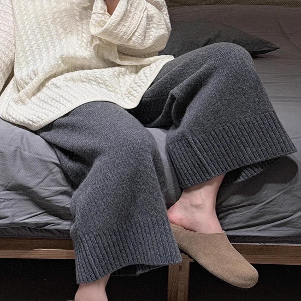 灰色针织阔腿裤女高腰垂感宽松显瘦休闲慵懒风小个子直筒遮跨卫裤