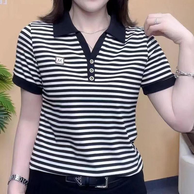 夏季新款时尚休闲条纹polo领