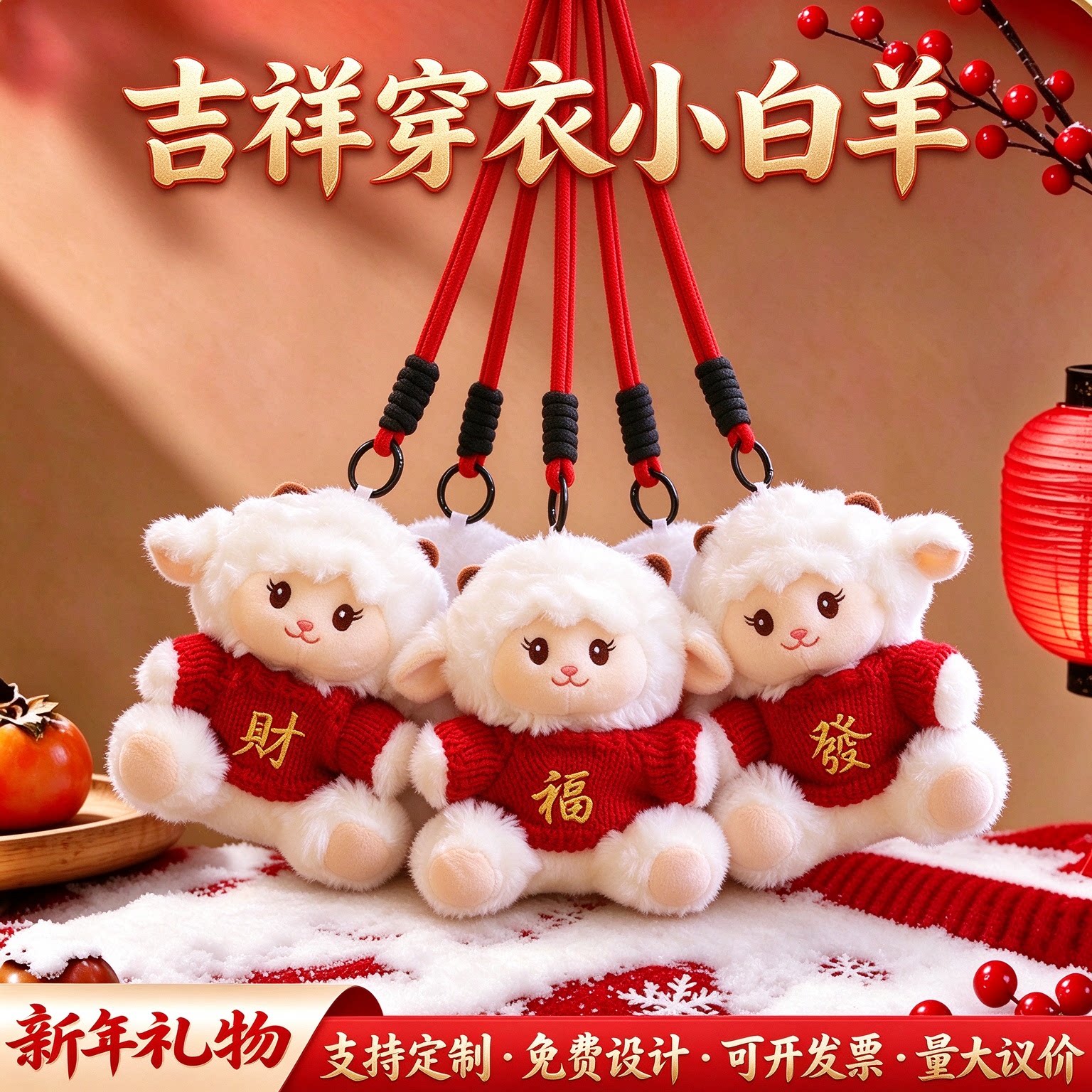 2027羊年吉祥物公仔可爱生肖小羊挂件背包挂饰新年会玩偶定制LOGO