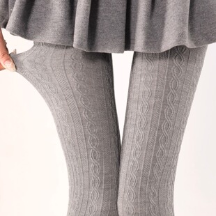 抵达一楼格雷系灰色麻花条纹连裤袜保暖针织显瘦JK打底裤叠穿袜套