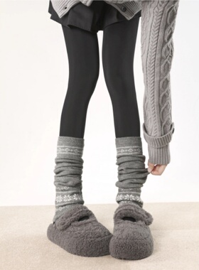 抵达一楼秋冬韩系雪花针织保暖腿套费尔岛灰色堆堆袜显瘦复古袜套