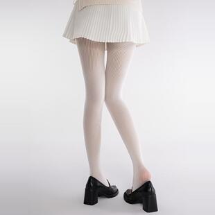 抵达一楼竖纹透肉日系白色jk打底裤天鹅绒格雷系灰色显瘦连裤袜