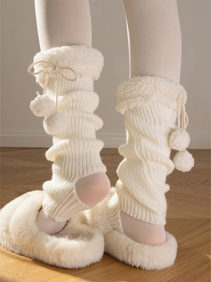 羊羔毛针织袜套秋冬lolita