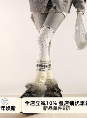 抵达一楼格雷系灰色雪花波点连裤袜复古费尔岛撞色拼接打底裤显瘦