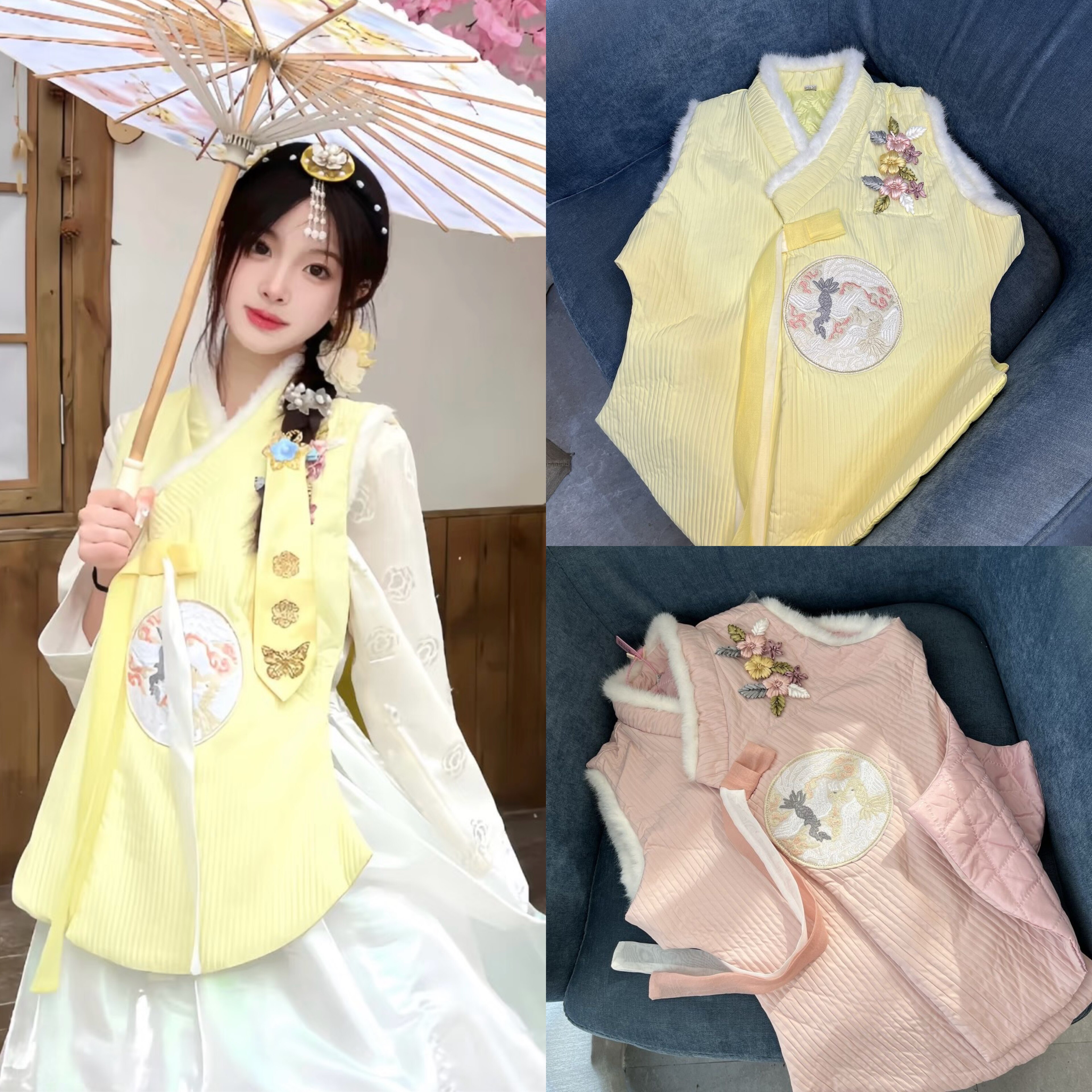 韩服马甲新款朝鲜服族马甲女高端正版服显瘦显高冬季超仙女棉马甲