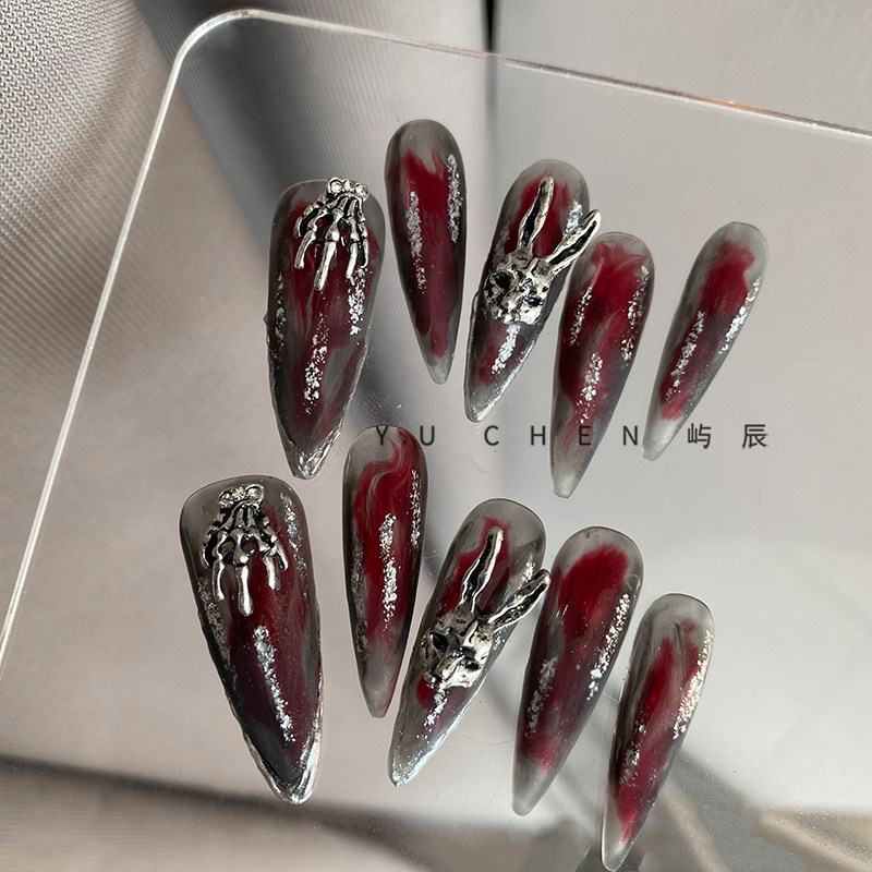 屿辰|蛇皮铆钉 暗黑亚文化新款小众重工欧美高级中长款美甲穿戴甲