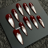 屿辰 小众手工重工高级秋冬中长款 绛星 美甲穿戴甲新年红色新款