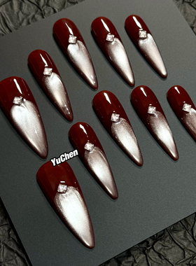 屿辰|绛星 美甲穿戴甲新年红色新款小众手工重工高级秋冬中长款