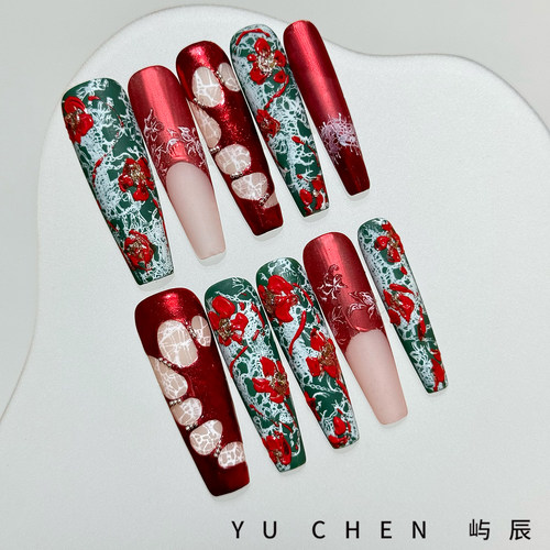 屿辰|绛枝 亚文化新款手工重工小众欧美高级轻奢超长美甲穿戴甲