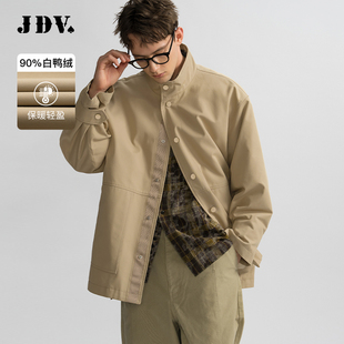 JDV奥莱旗舰店冬季折扣新品男士卡其色立领羽绒服短款外套WDW4571