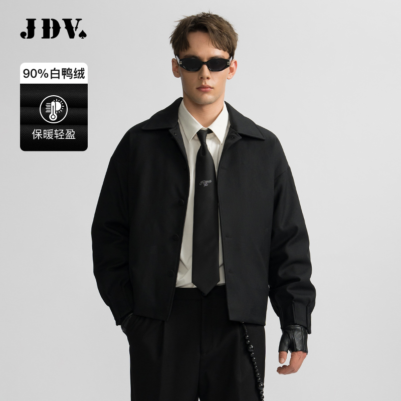 JDV黑色翻领男士短款羽绒服
