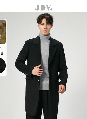JDV奥莱旗舰店冬季折扣新品同款绵羊毛平驳领呢时尚百搭潮大衣