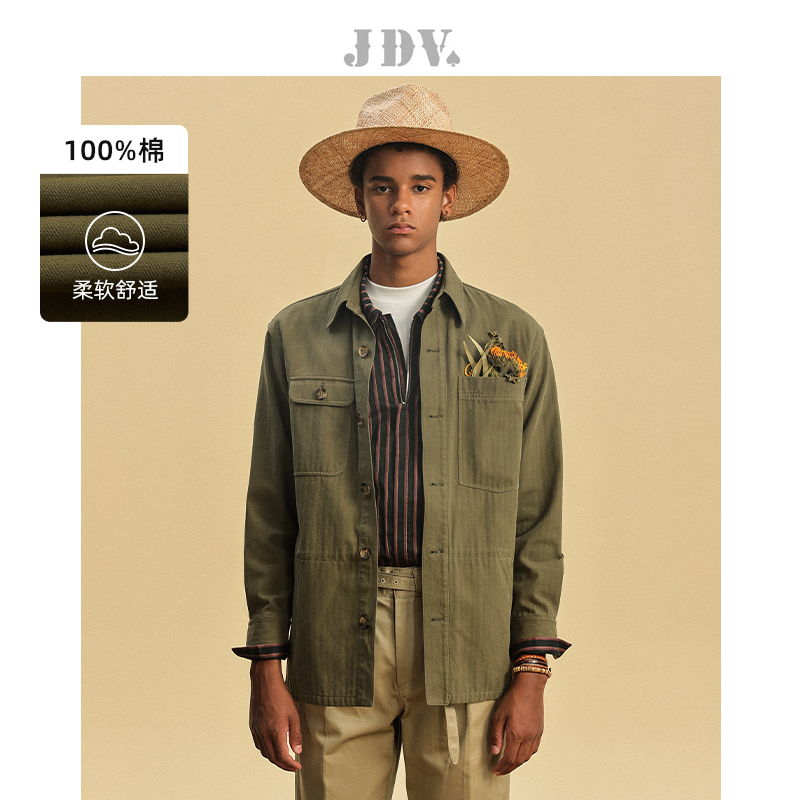 JDV商场同款绿色刺绣纯棉夹克