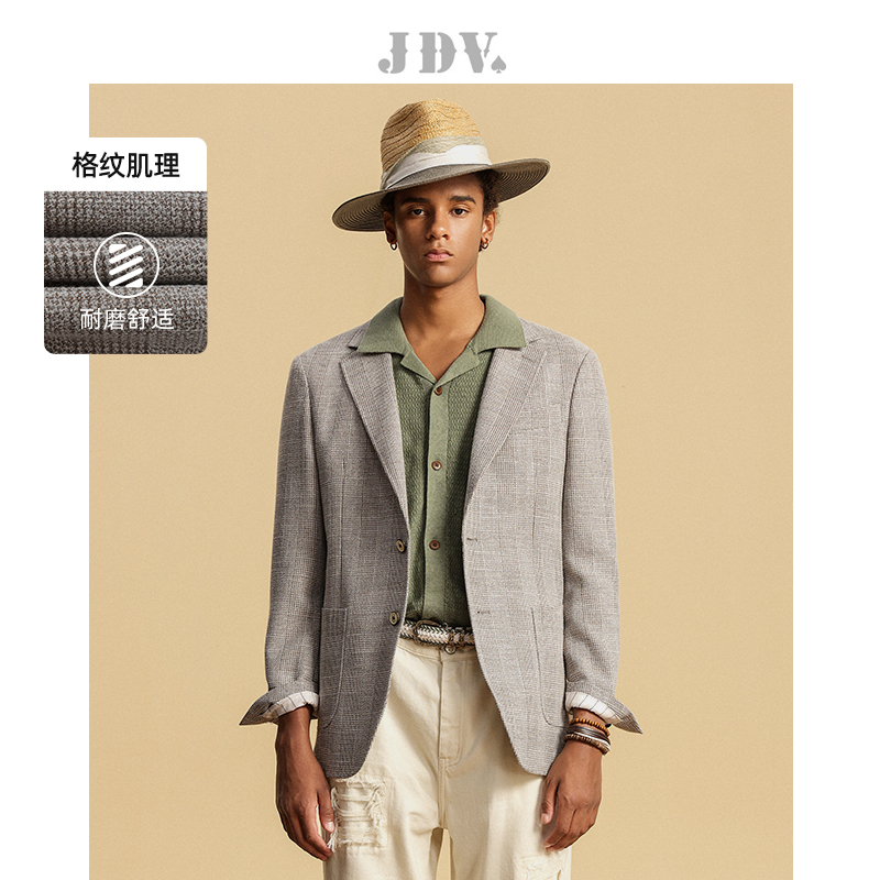 JDV男装20242024春夏新品商场格纹休闲西装单排扣西服外套SMJ4103