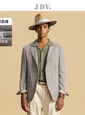 JDV男装春夏新品商场格纹休闲西装单排扣西服外套SMJ4103