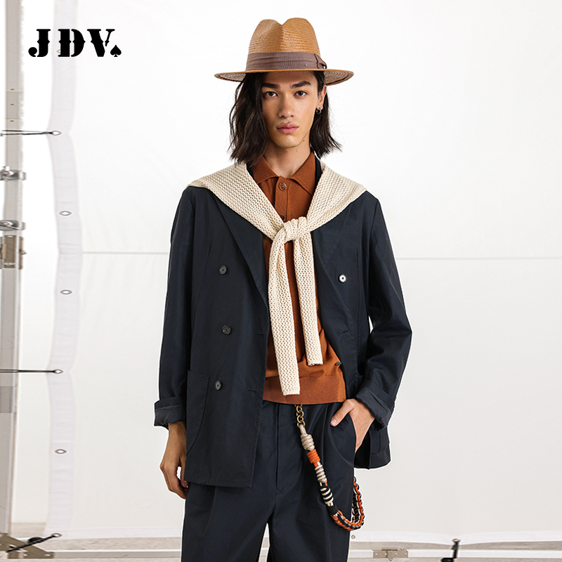 JDV2025商场同款早秋新款男藏青纯棉西装休闲宽松西服外套
