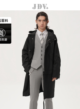 JDV奥莱旗舰店春秋秋折扣新品黑色连帽风衣廓形休闲长袖外套WCW32