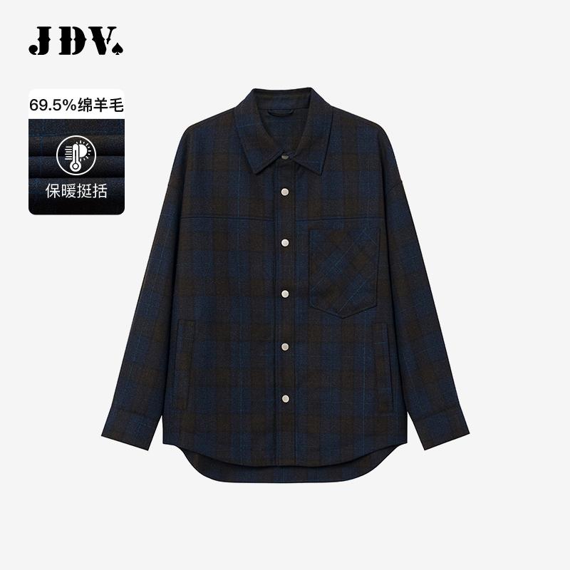 JDV蓝色格纹男士翻领夹克外套