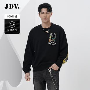 黑色圆领棉质时尚 商场同款 套头卫衣上衣WST2391 秋冬新品 JDV男装
