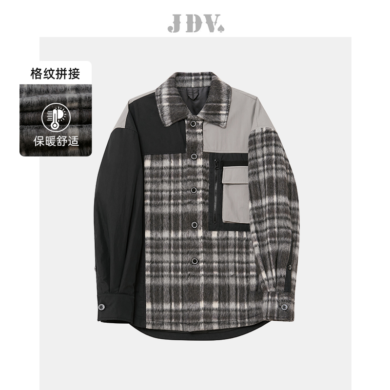 JDV商场同款格纹拼接衬衫棉服