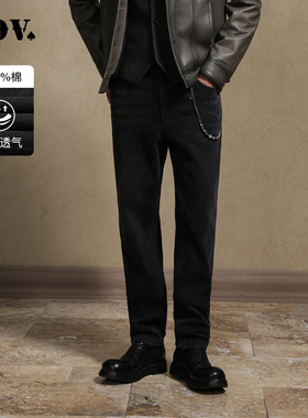 JDV男装春秋秋新品商场同款黑色棉质牛仔裤直筒裤长裤WPR4633