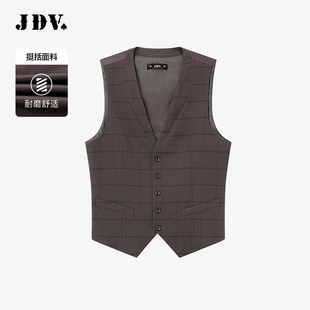 商务职场时尚 JDV春夏新款 马甲男士 西装 深咖色V领双排扣正装