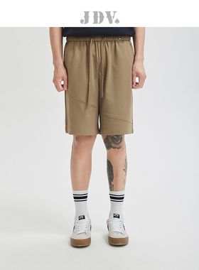 JDV春季新品纯色松紧腰五分裤宽松休闲裤男士短裤裤子男裤SPP3A11