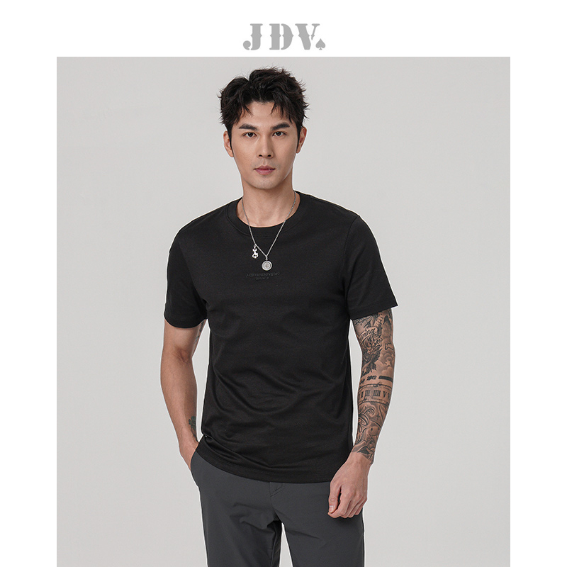 JDV黑色圆领短袖T恤上衣