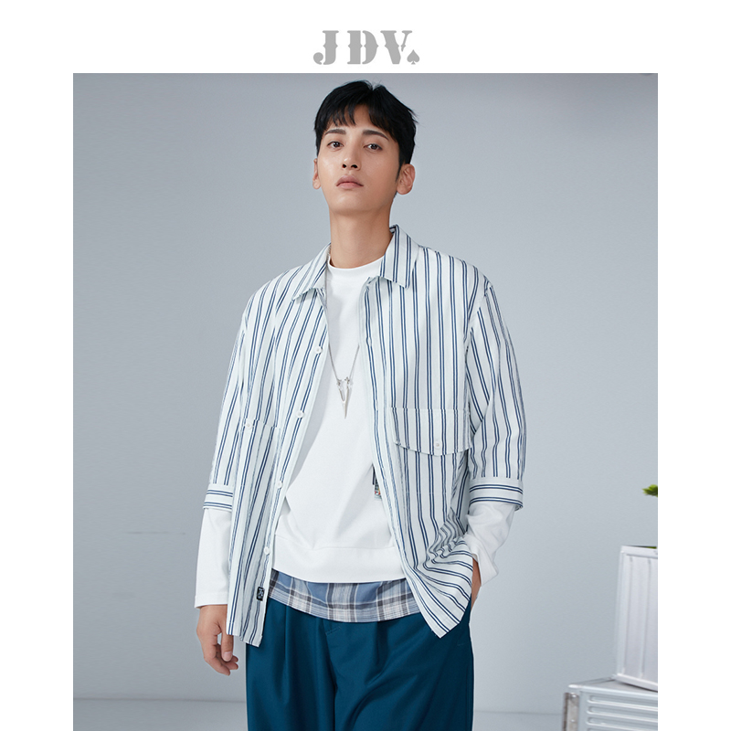 JDV中袖蓝白条衬衫易打理