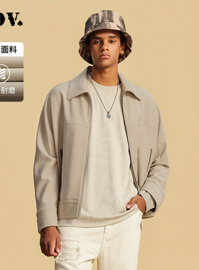 JDV奥莱旗舰店秋季折扣新品米色翻领宽松男士夹克拉链外套SJK4204