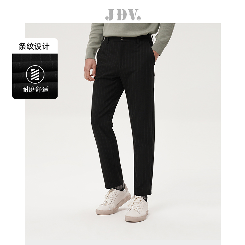 JDV男装商场同款夏季新品黑色条纹休闲裤修身直筒裤长裤WPL3617