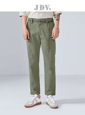 JDV商场同款春季新品绿色口袋宽松直筒九分裤休闲裤长裤SPN2620