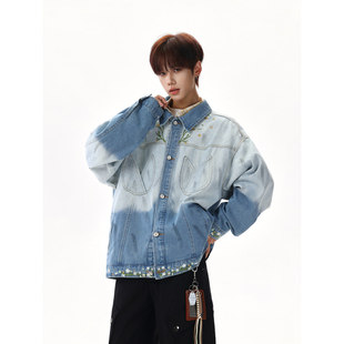 Grinch1928阿茶与阿古几物男装设计shijoin美式复古渐变牛仔外套