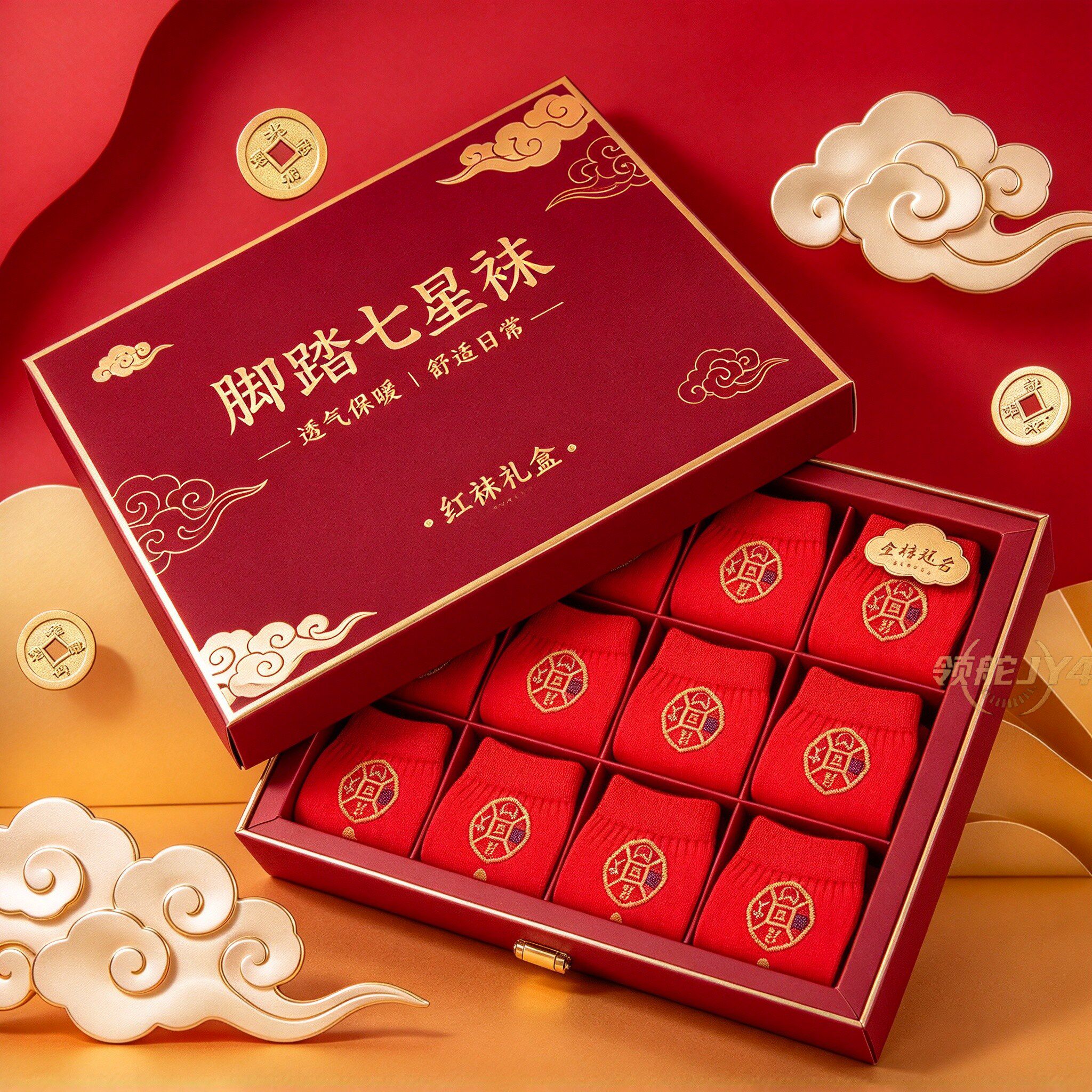 本命年七星连珠纯棉中筒红袜