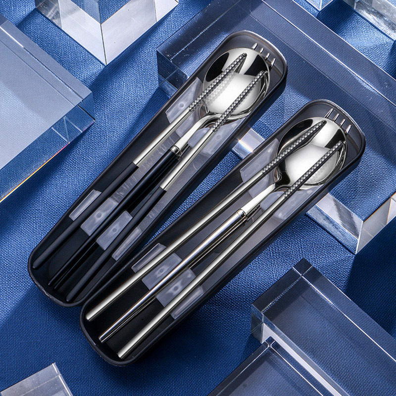 筷子勺子套装三件套便携餐具盒儿童学生单人可爱不锈钢叉子收纳盒,餐饮具,便携/折叠餐具,淘宝优惠券,粉丝福利购,淘宝优惠卷