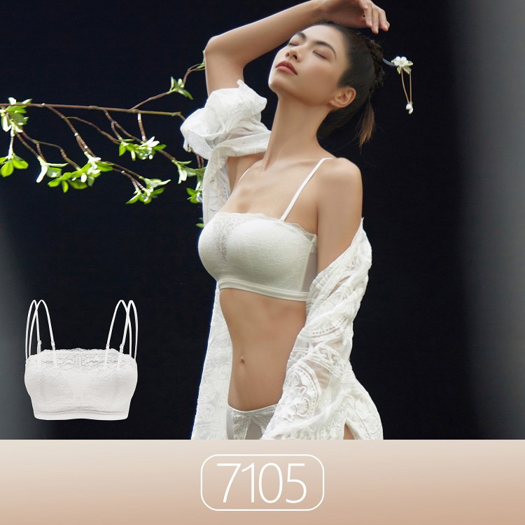 若曼莎无肩带内衣抹胸无钢圈聚拢性感美背交叉肩带文胸套装7105