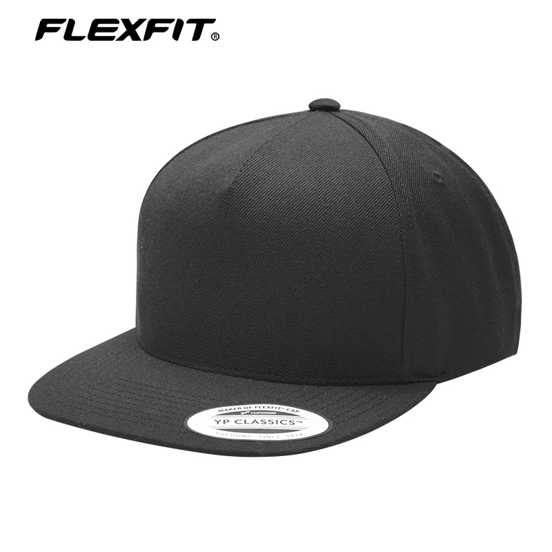 FLEXFIT 平沿高顶帽夏新款男士棒球帽可调节嘻哈街头户外黑色帽子