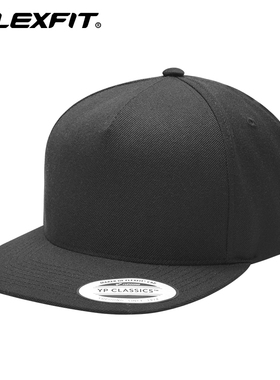 FLEXFIT 平沿高顶帽夏新款男士棒球帽可调节嘻哈街头户外黑色帽子