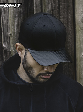 FLEXFIT 全封闭帽子男潮高顶棒球帽休闲时尚男士鸭舌帽黑色弯檐帽