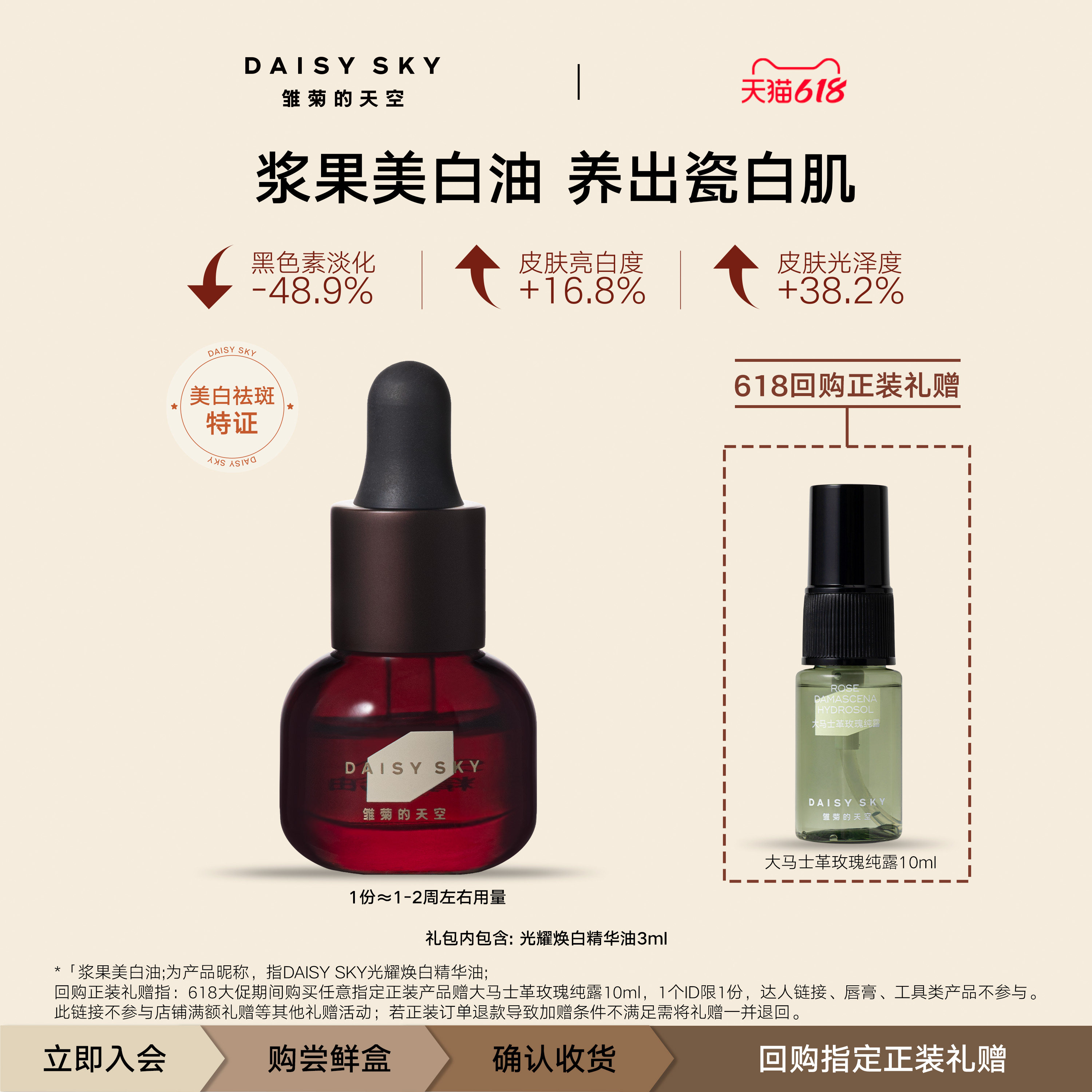 【疯狂星期试】雏菊的天空光耀焕白精华油3ml祛斑抗皱以油养白