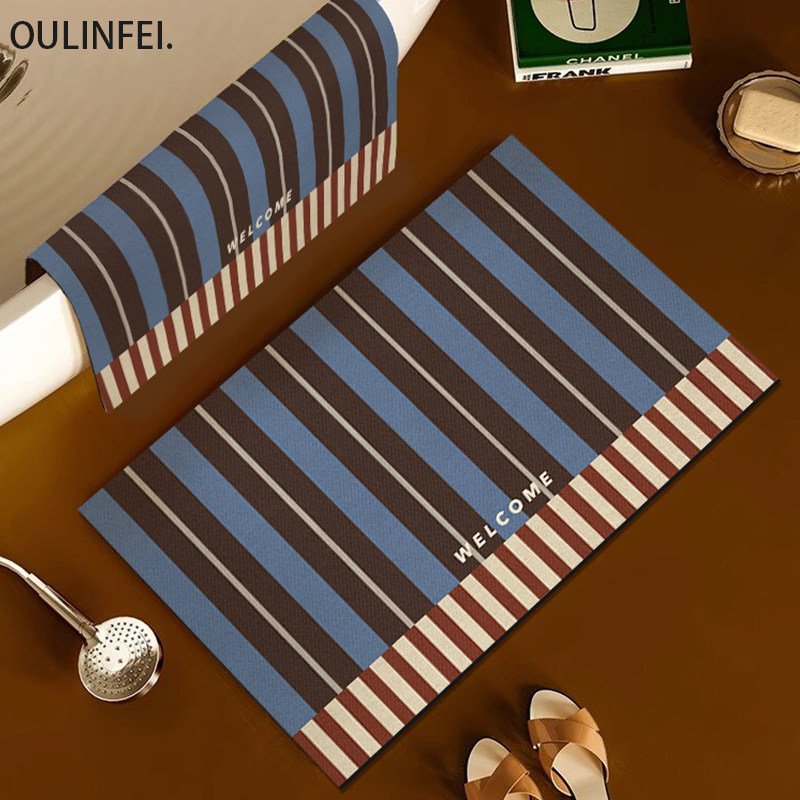 高级感蓝色包豪斯浴室地垫防滑硅藻泥厕所卫生间脚垫吸水速干地毯